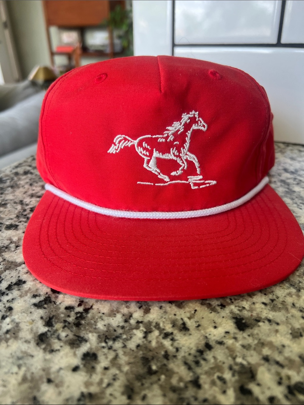 Red Women’s Cap with White Horse Embroidery